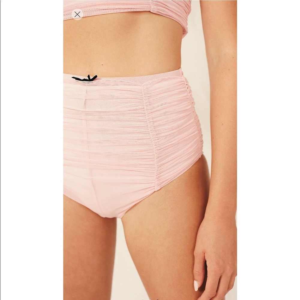 BRAND NEW FREE PEOPLE Mesh High Waist Panty Sheer Ruched Overlay Baby Pink Sm - Picture 3 of 7